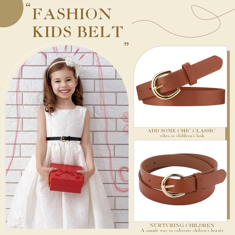 Janmercy 4 Pack Belts for Girls Kids Leather Skinny Belt Color Strappy waistband with Double O Ring Buckle, 4 Colors - Image 4